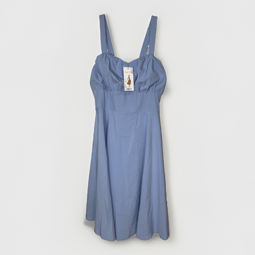 NWT Belle Poque Blue Midi Dress Women's L Cottagecore Vtg Style Retro Coquette